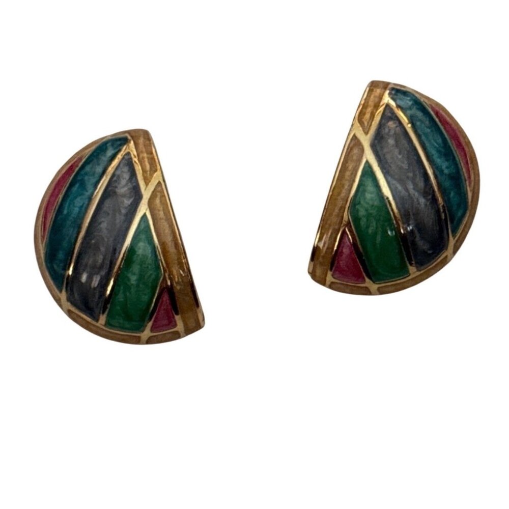 Multi-Color Enamel & Gold-Tone Half Hoop Earrings